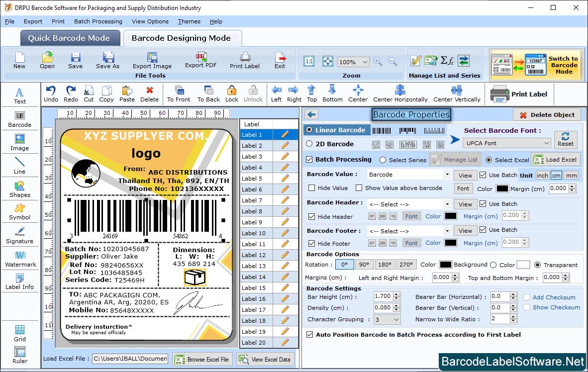 Barcode Software for Packaging Supply Set Barcode  Bracode Properties Details