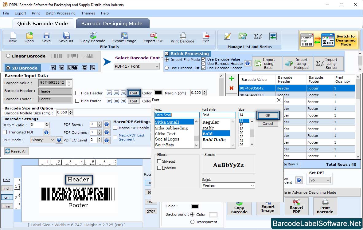 Barcode Software for Packaging Supply Set Barcode Font Settings