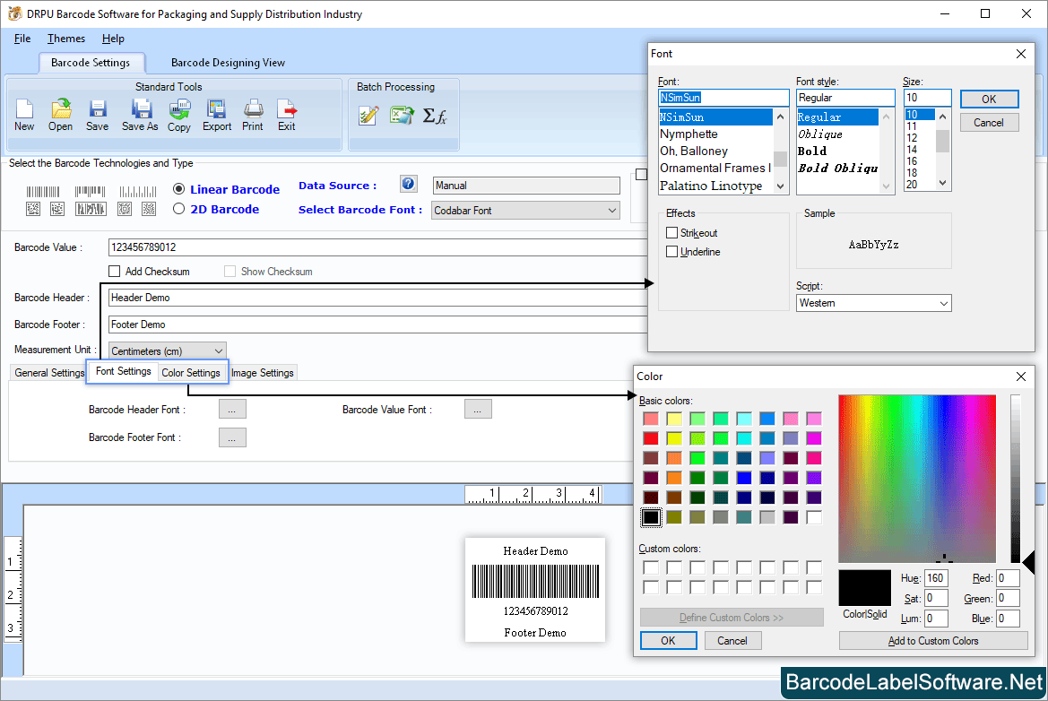 Barcode Software for Packaging Supply Set Barcode Font Settings