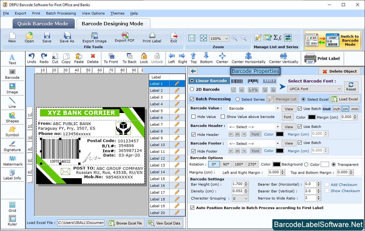 Barcode Software for Post Office Set Barcode Properties