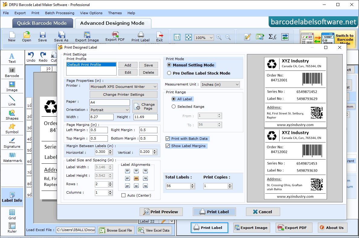 Barcode label Software – Professional Set Print Settings