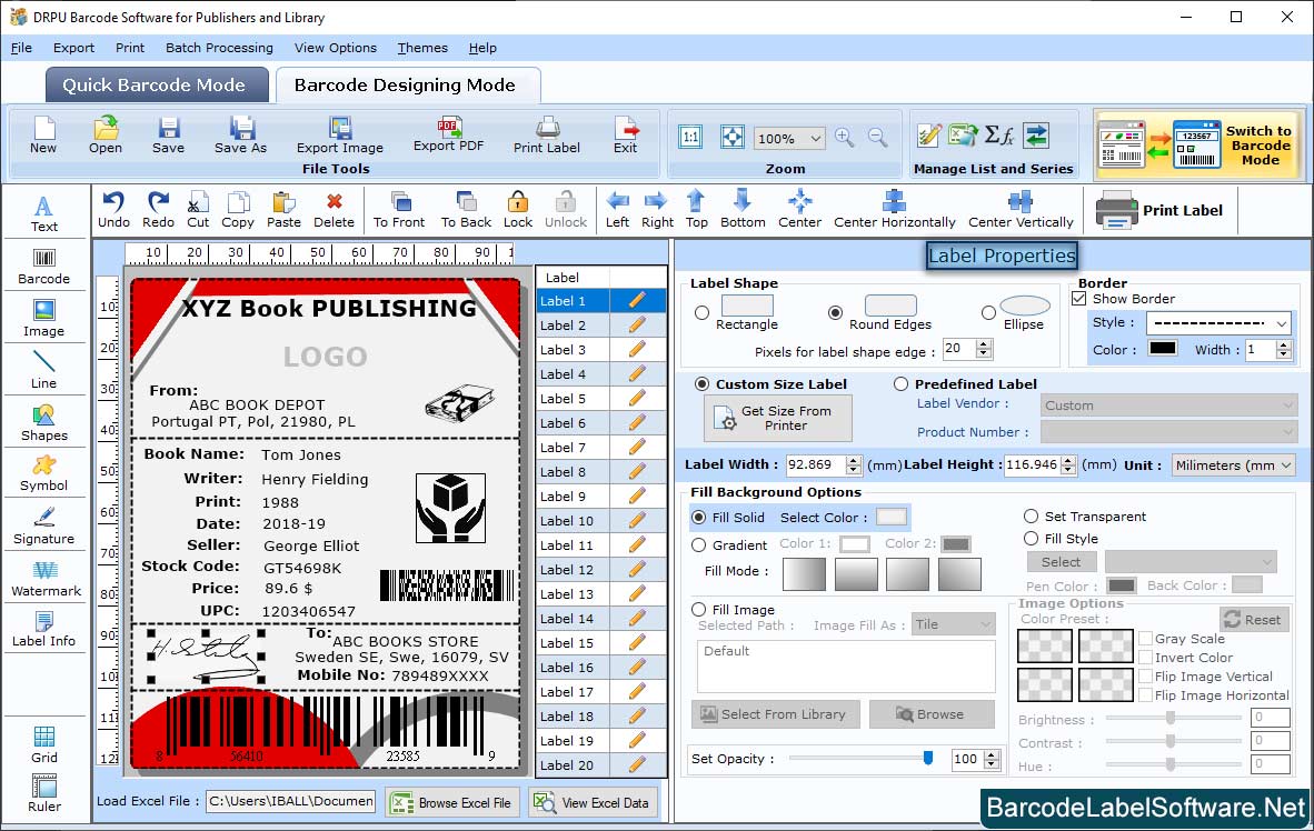 Barcode Software for Publishers Label Properties