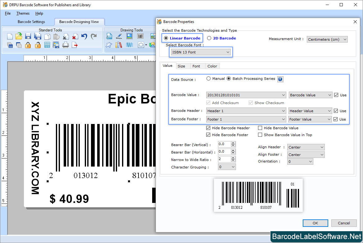 Barcode Software for Publishers Set Barcode Properties