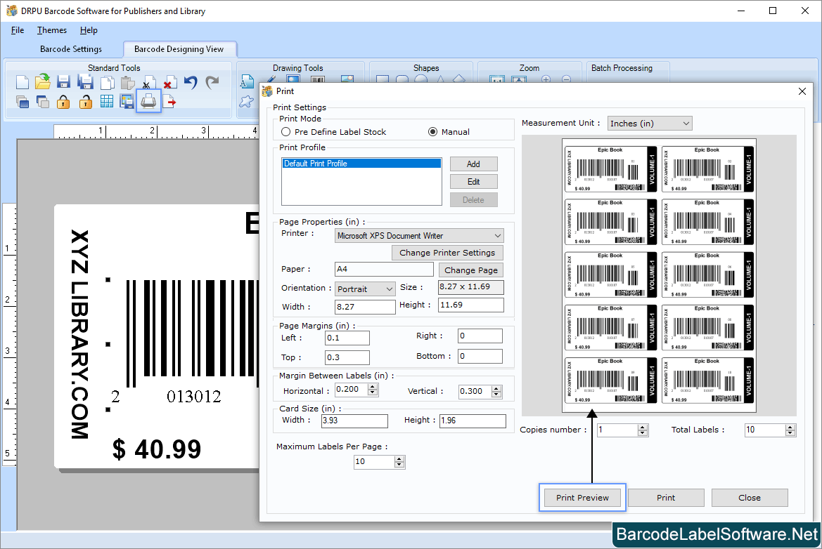 Barcode Software for Publishers Print Preview