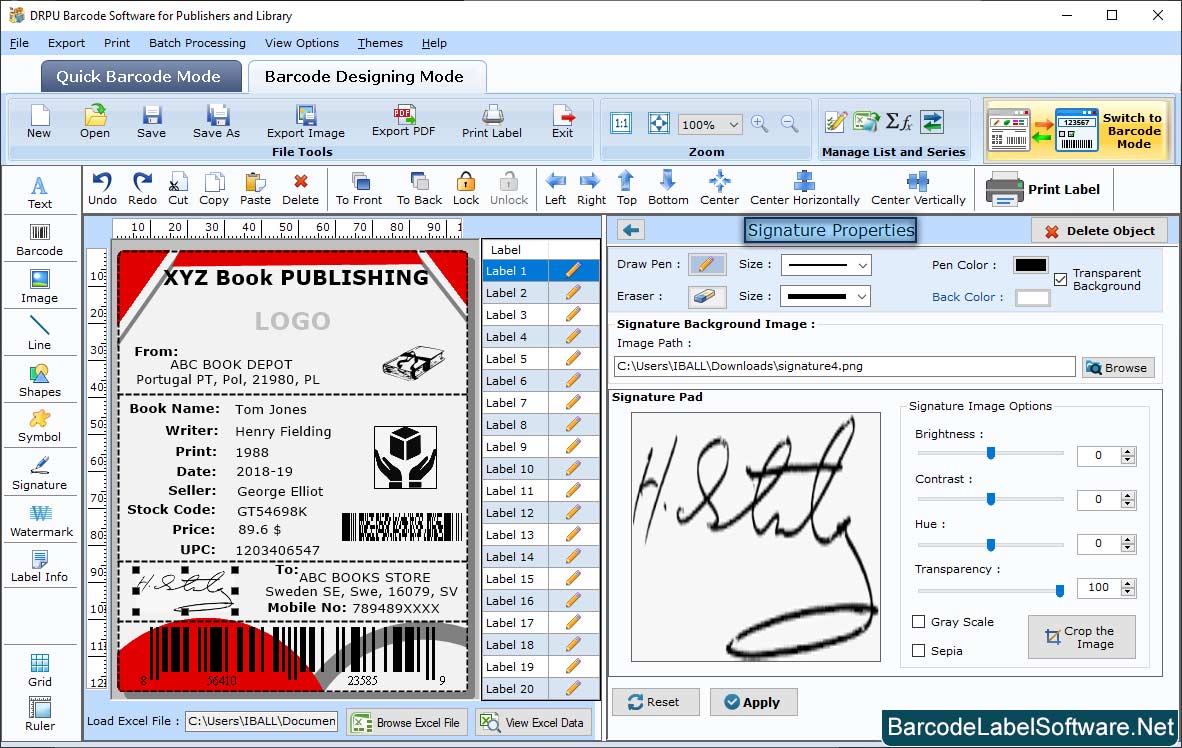 Barcode Software for Publishers Signature Barcode Properties