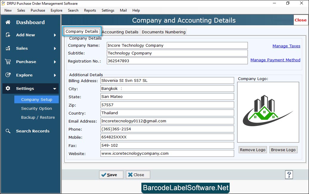 Purchase Order Company and Accounting Details