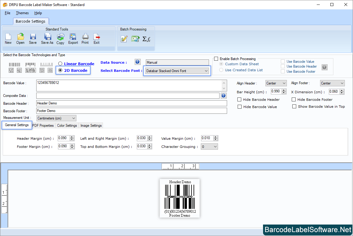 Barcode Label Software – Standard Set General Settings