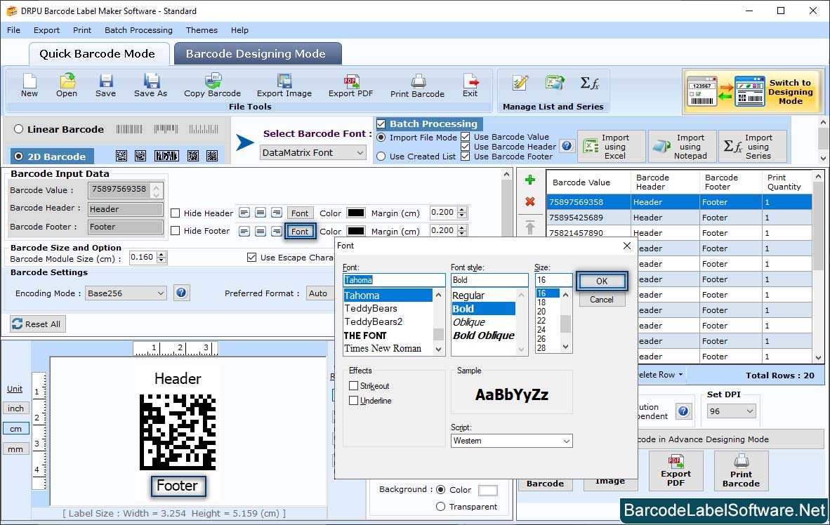 Barcode Label Software – Standard Set General Settings