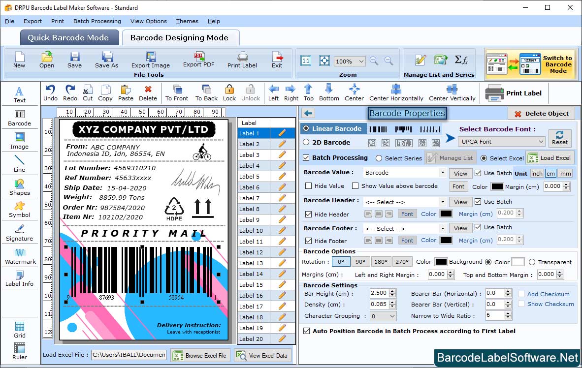 Barcode Label Software – Standard