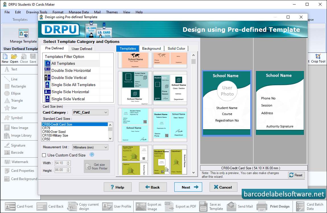 Secect Pre-defined Template