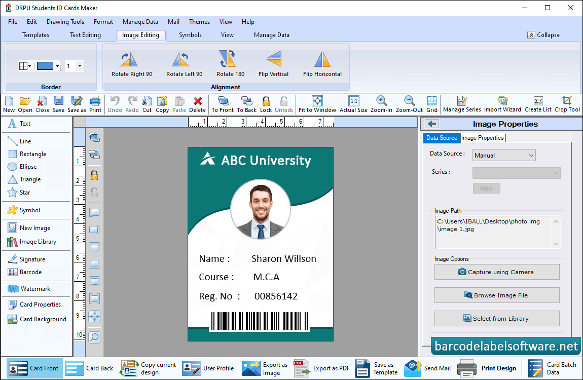 Image Properties designed ID card