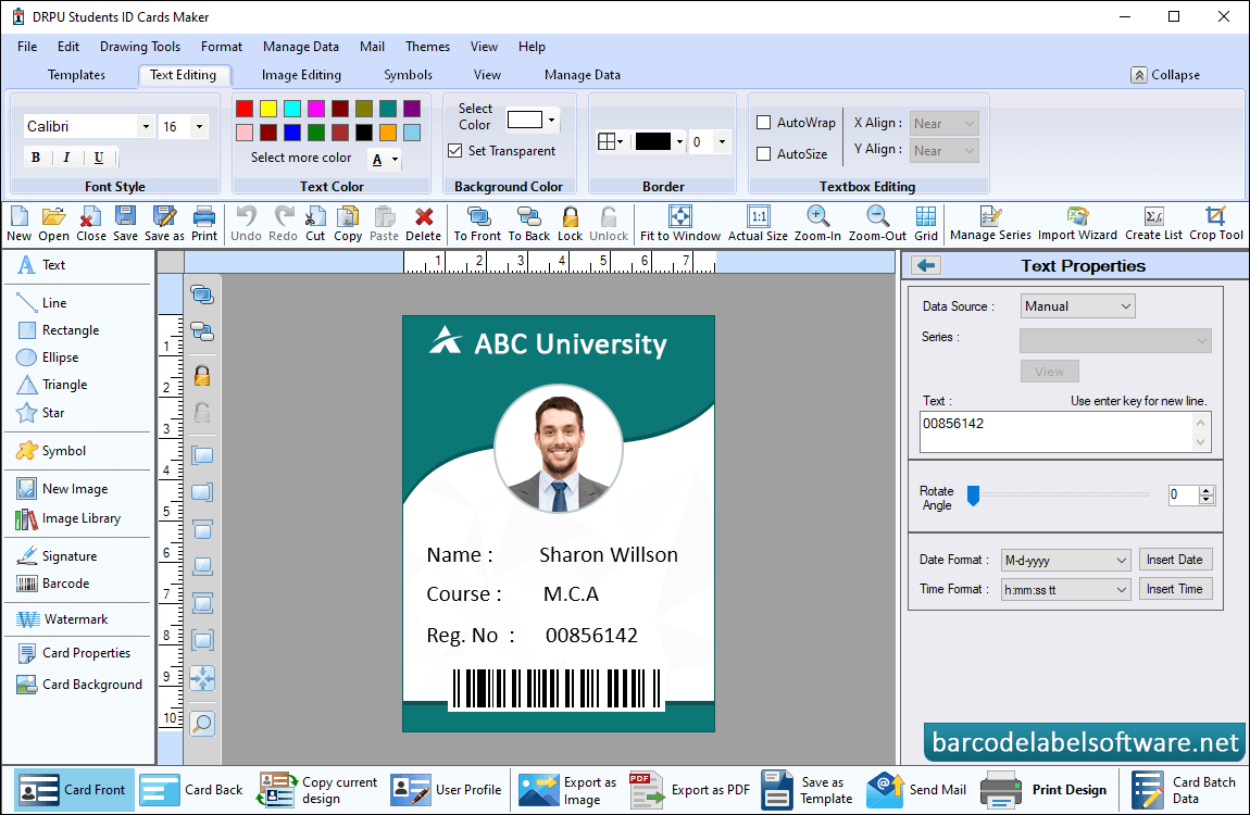 Design Id Card Text Properties
