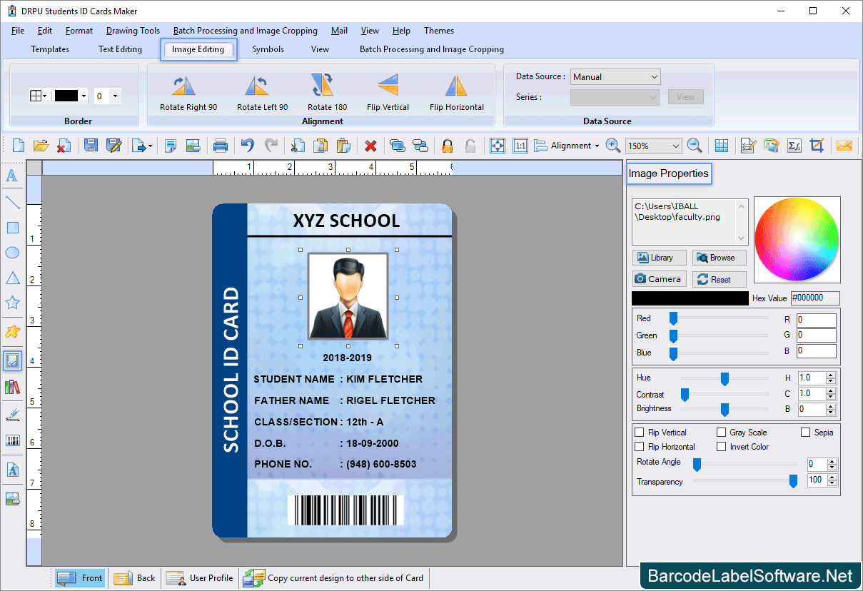Image Properties designed ID card