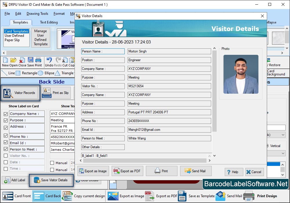 Visitors Gate Pass ID Cards Maker Software