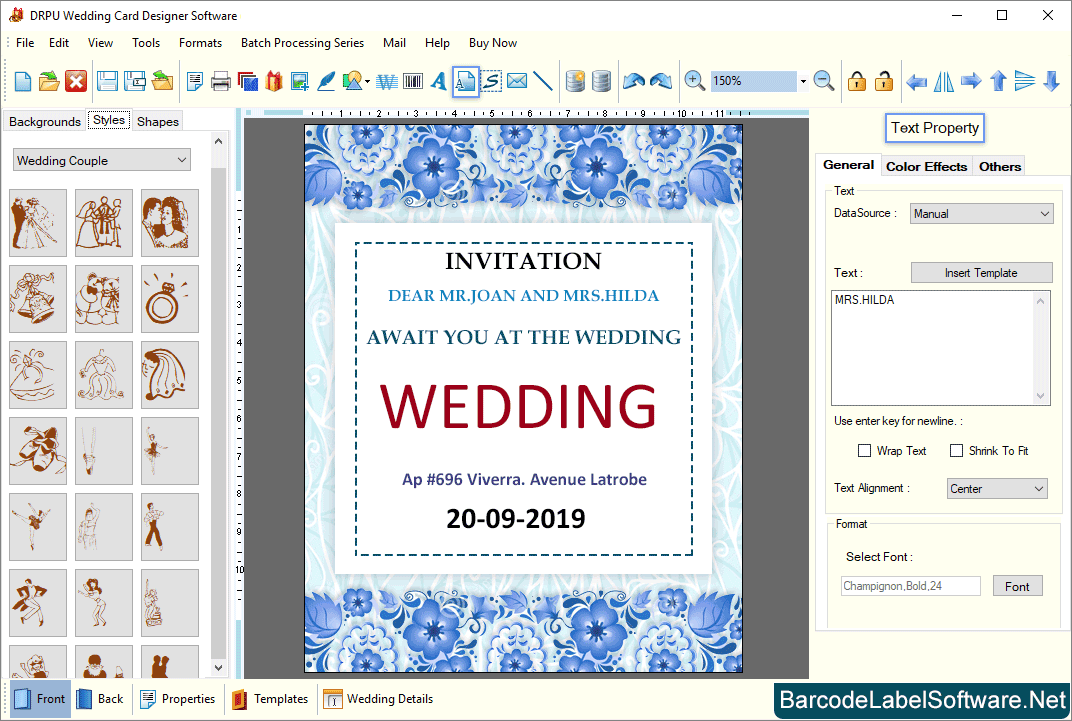 Wedding Card Maker Text Properties